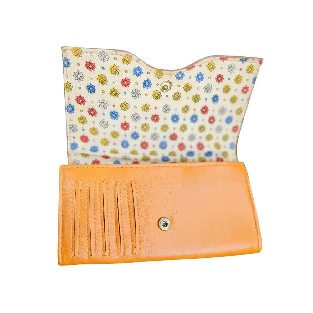 Orange Quilted Faux Leather Compartmentalized Checkbook Wallet Brown Trim
